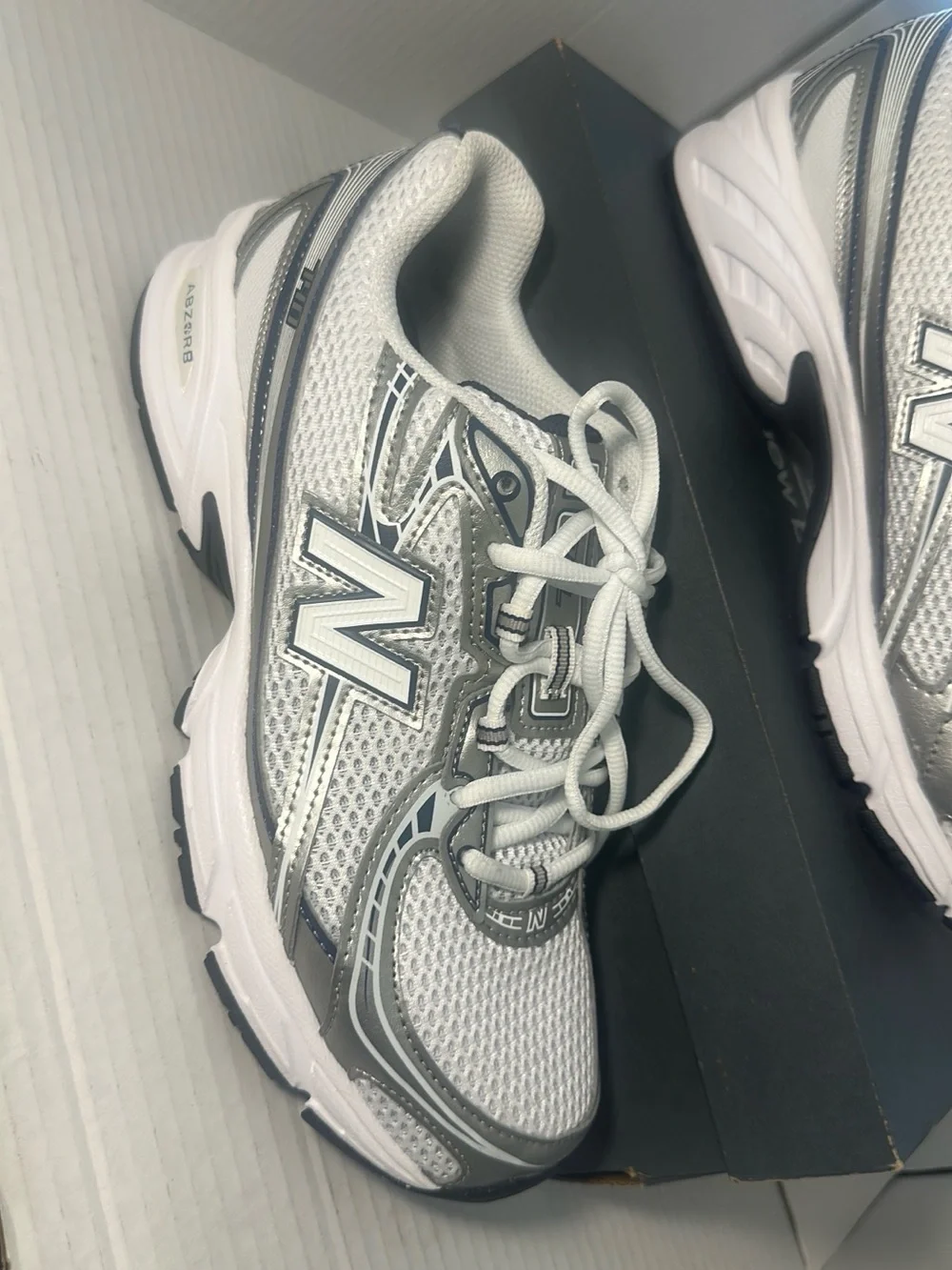 New Balance Kids Silver White Athletic Sneakers - Mesh Lace-Up